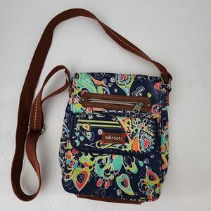 SAKROOTS - Multi-Color BLUE GREEN - Coated Canvas CROSSBODY Handbag Organizer